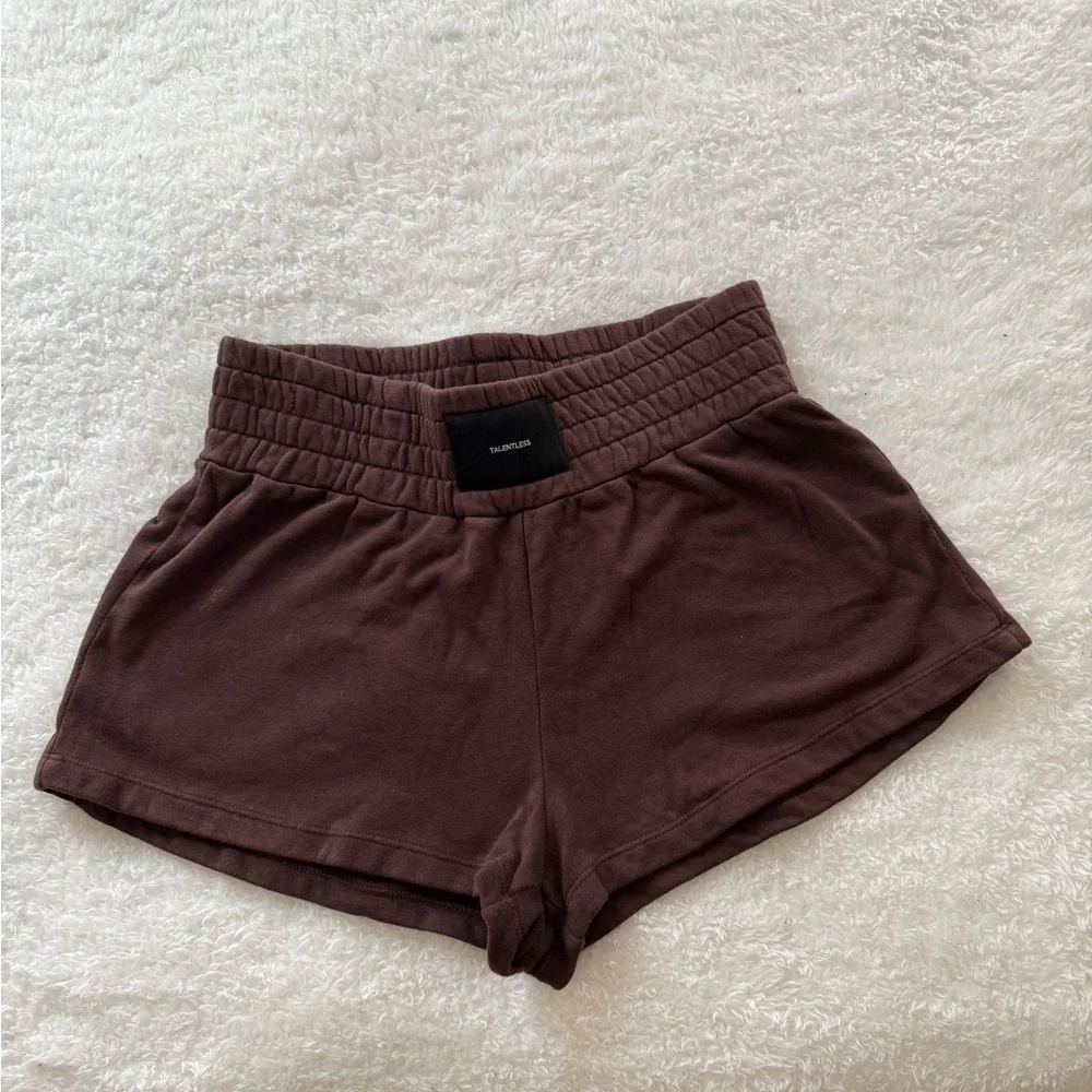 TALENTLESS Women's Chocolate Athletic Shorts - Picture 2 of 7